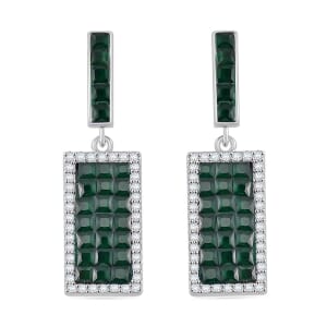Simulated White and Green Diamond Earrings in Rhodium Over Sterling Silver