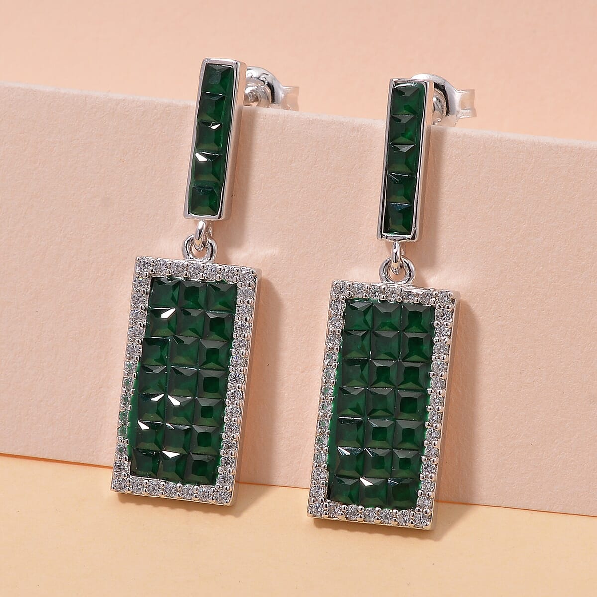 Simulated White and Green Diamond Earrings in Rhodium Over Sterling Silver image number 1