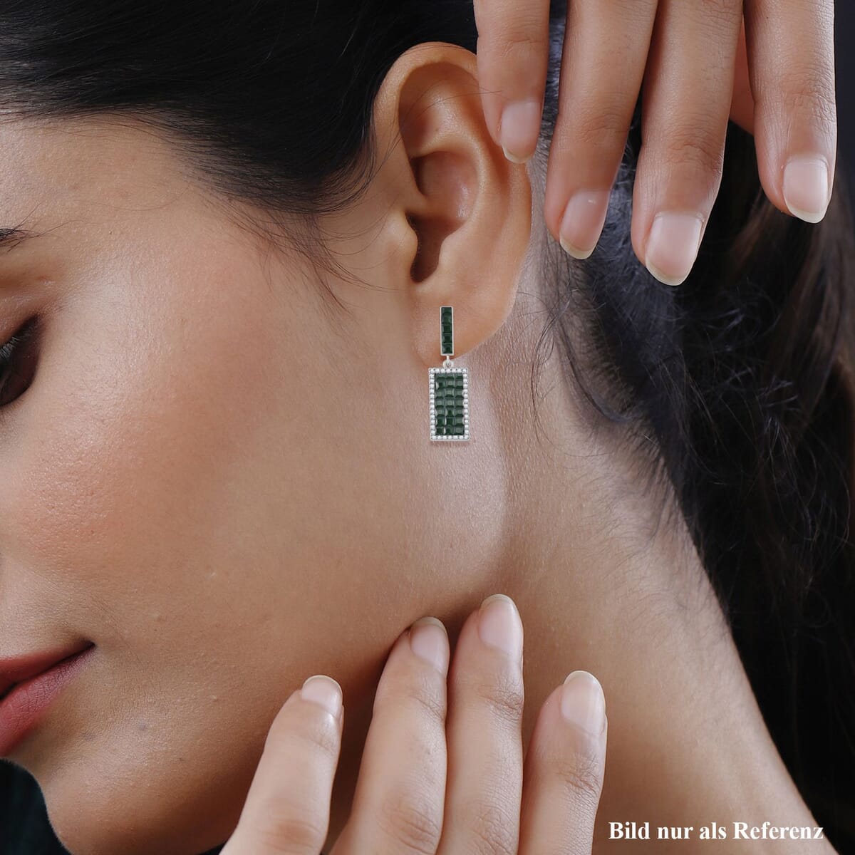 Simulated White and Green Diamond Earrings in Rhodium Over Sterling Silver image number 2