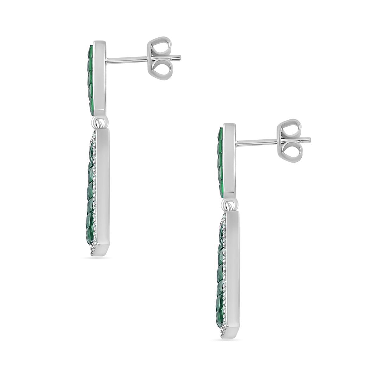 Simulated White and Green Diamond Earrings in Rhodium Over Sterling Silver image number 3