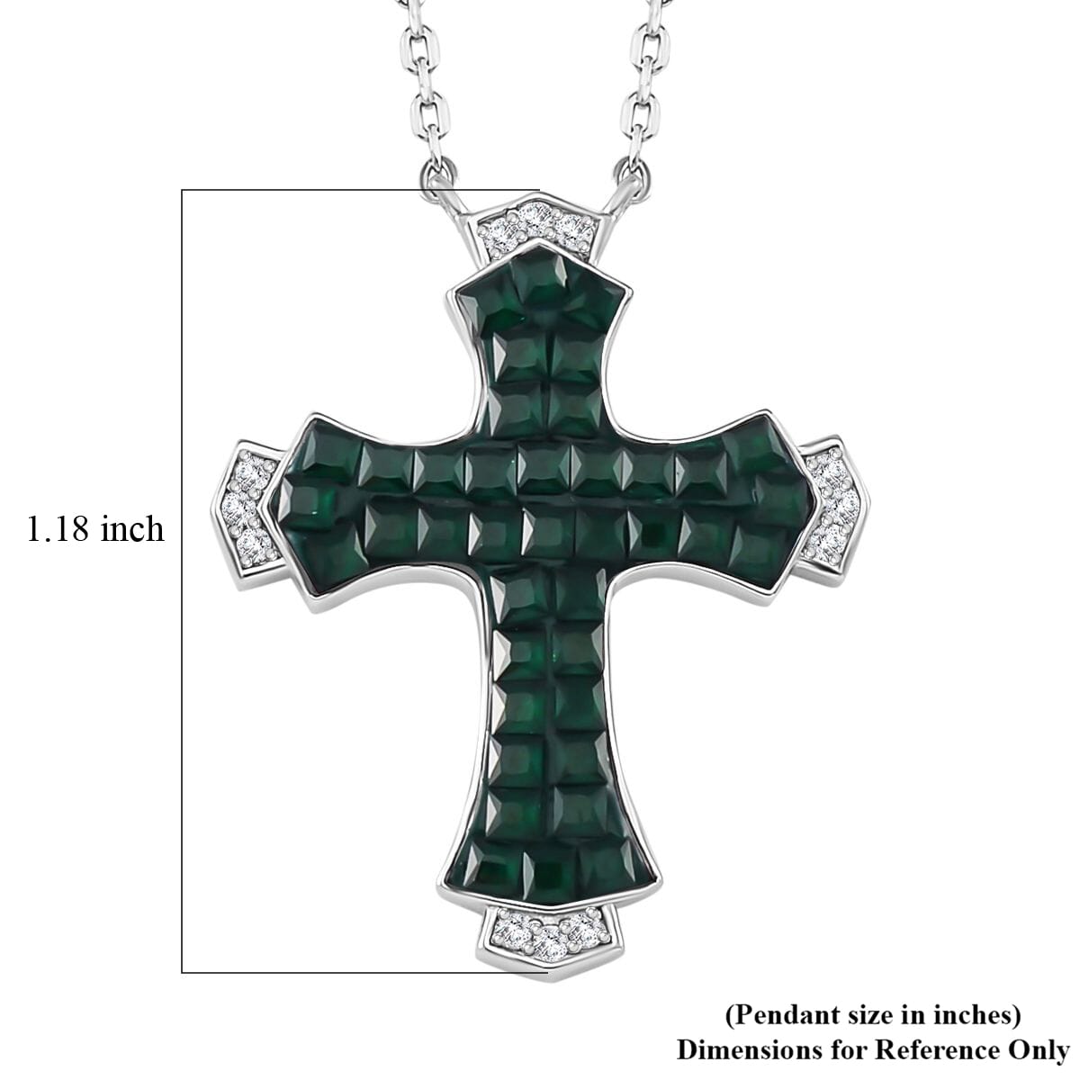 Simulated White and Green Diamond Cross Necklace in Rhodium Over Sterling Silver 18 Inches image number 6