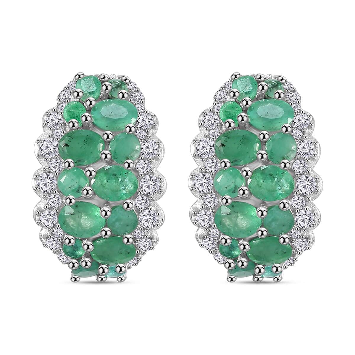 Kagem Zambian Emerald and White Zircon 3.85 ctw Serenity Nature Earrings in Platinum Over Sterling Silver image number 0