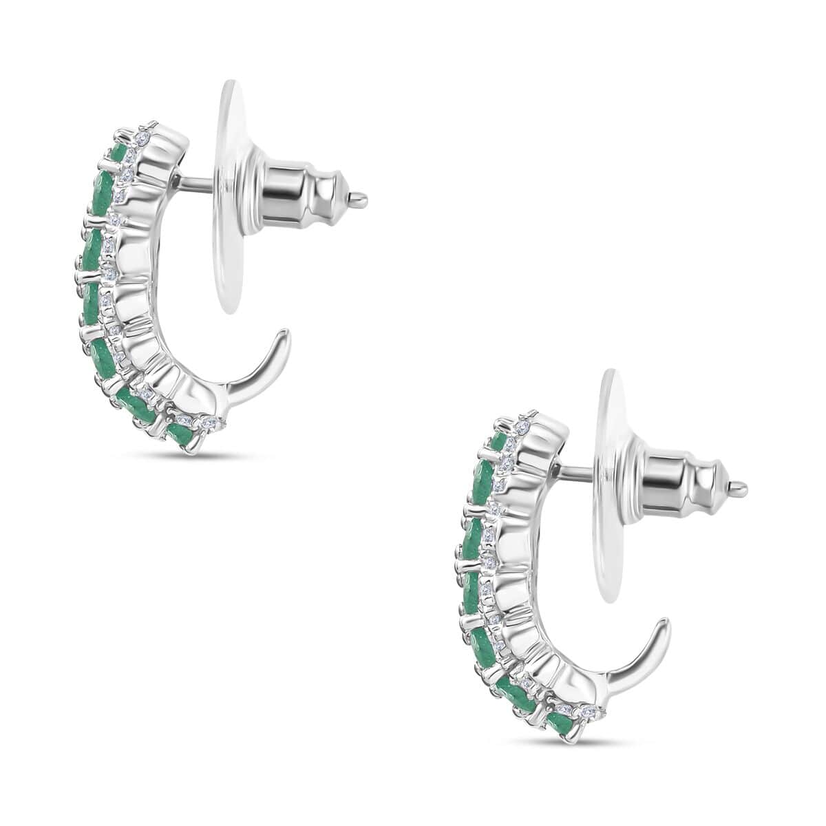 Kagem Zambian Emerald and White Zircon 3.85 ctw Serenity Nature Earrings in Platinum Over Sterling Silver image number 3