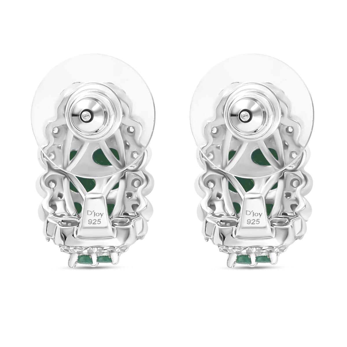 Kagem Zambian Emerald and White Zircon 3.85 ctw Serenity Nature Earrings in Platinum Over Sterling Silver image number 4