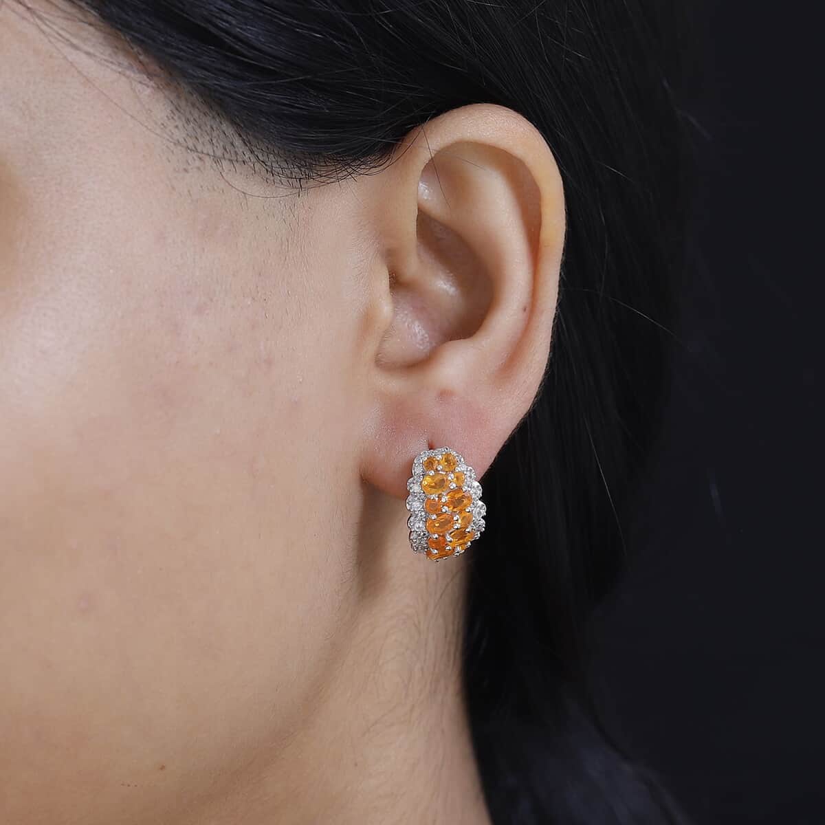 Salamanca Fire Opal and White Zircon 3.25 ctw Serenity Nature Earrings in Platinum Over Sterling Silver image number 2