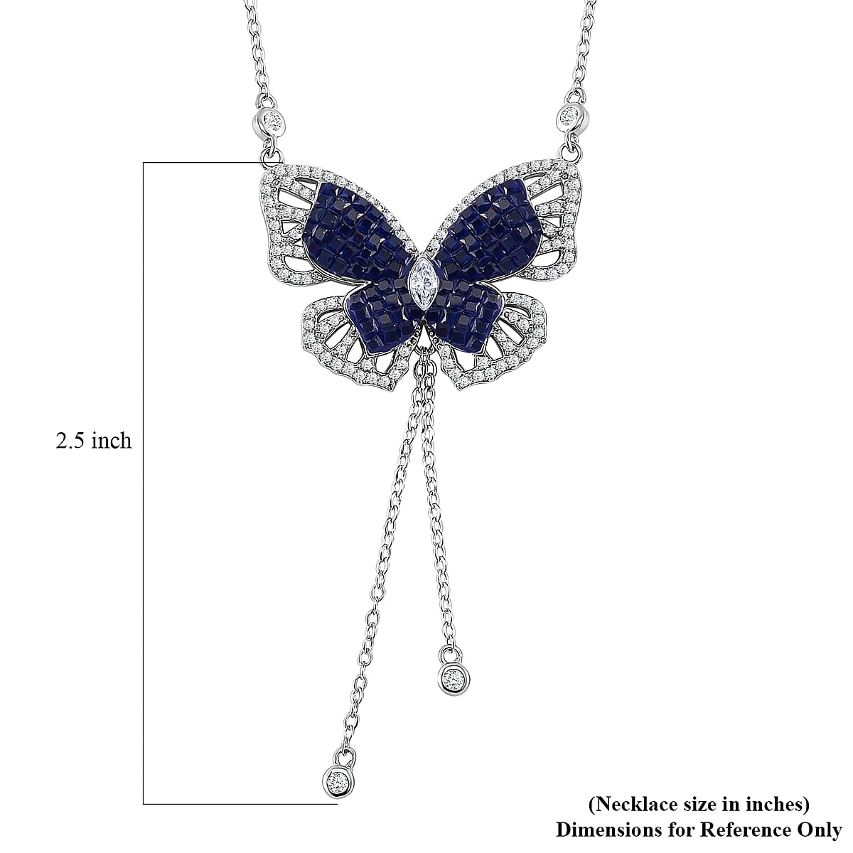 Simulated Blue and White Diamond Butterfly Necklace in Rhodium Over Sterling Silver 18 Inches image number 6