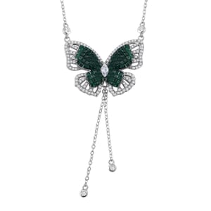 Simulated Green and White Diamond Butterfly Necklace in Rhodium Over Sterling Silver 18 Inches