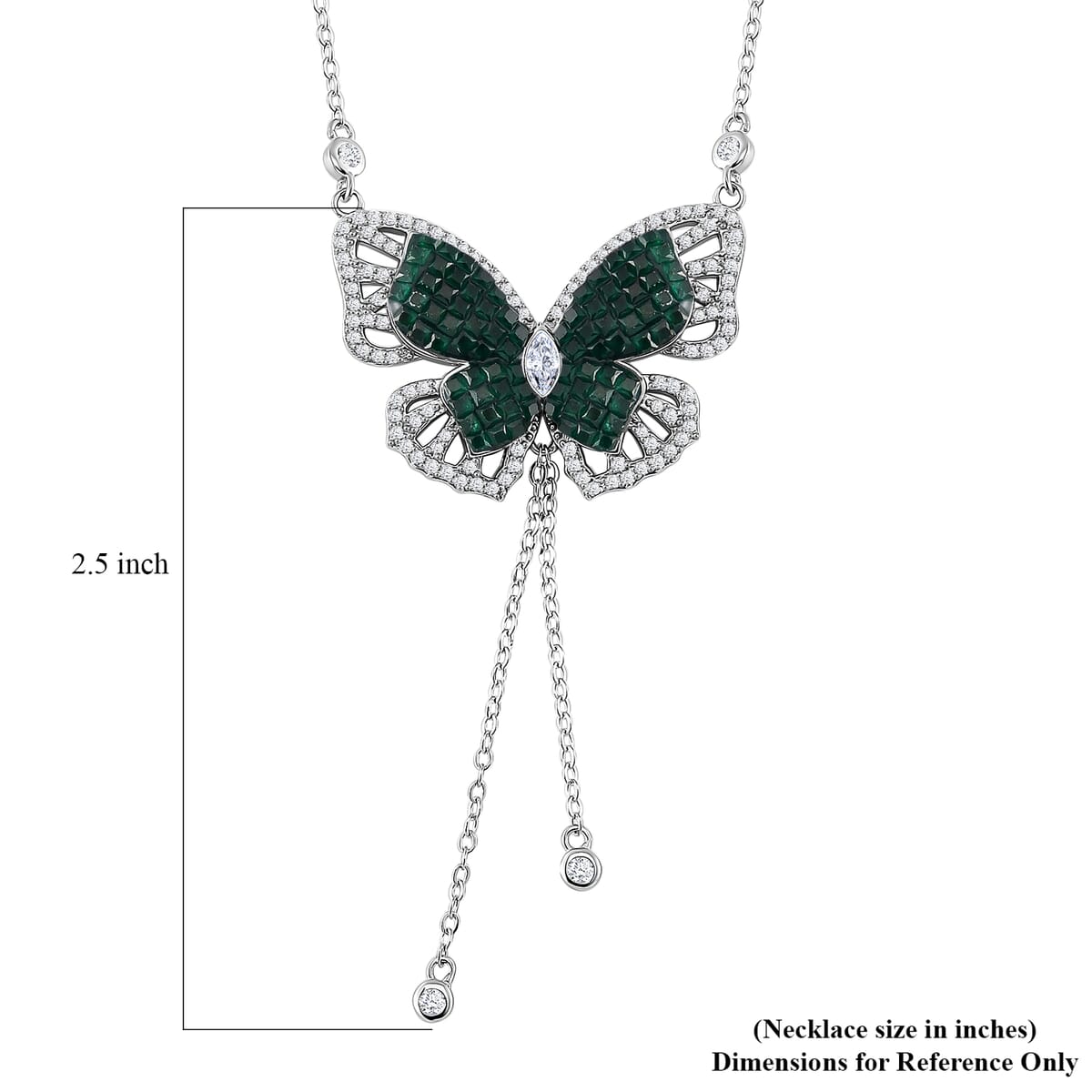 Simulated Green and White Diamond Butterfly Necklace in Rhodium Over Sterling Silver 18 Inches image number 6