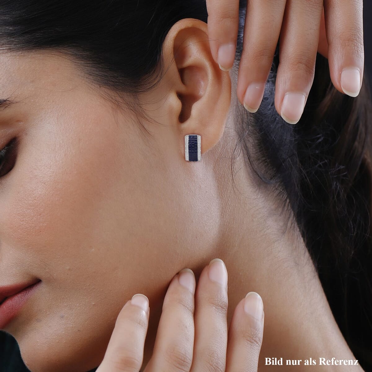 Simulated White and Blue Diamond Hoop Earrings in Rhodium Over Sterling Silver image number 2