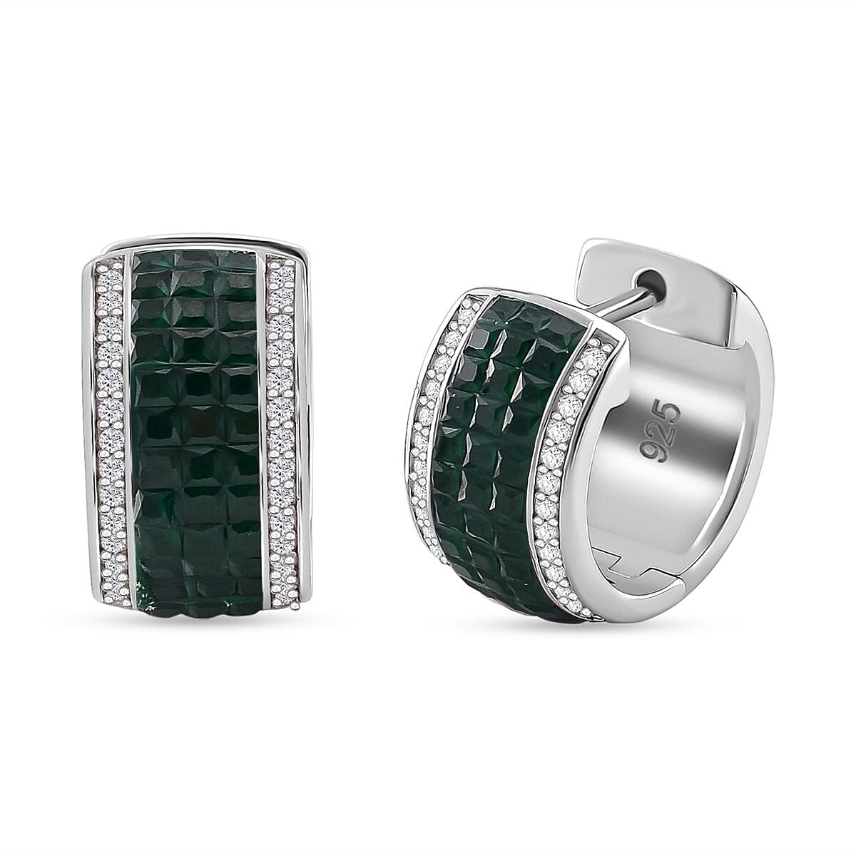 Simulated White and Green Diamond Hoop Earrings in Rhodium Over Sterling Silver image number 0