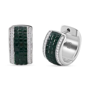 Simulated White and Green Diamond Hoop Earrings in Rhodium Over Sterling Silver