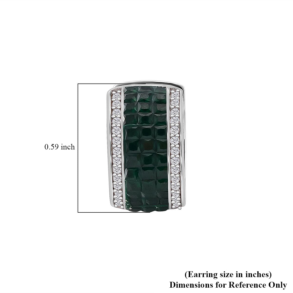 Simulated White and Green Diamond Hoop Earrings in Rhodium Over Sterling Silver image number 5