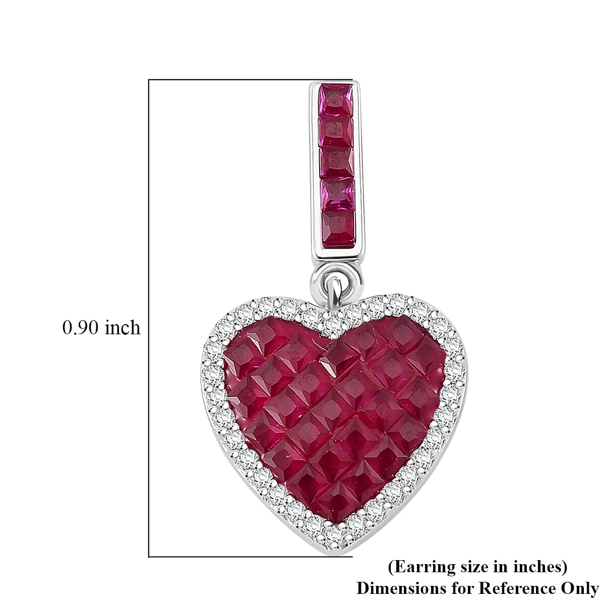 Simulated White and Red Color Daimond Heart Earrings in Rhodium Over Sterling Silver image number 5