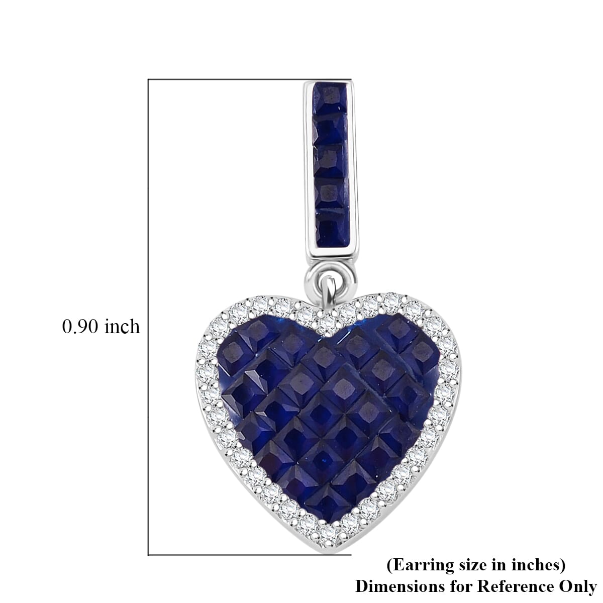 Simulated White and Blue Daimond Heart Earrings in Rhodium Over Sterling Silver image number 5