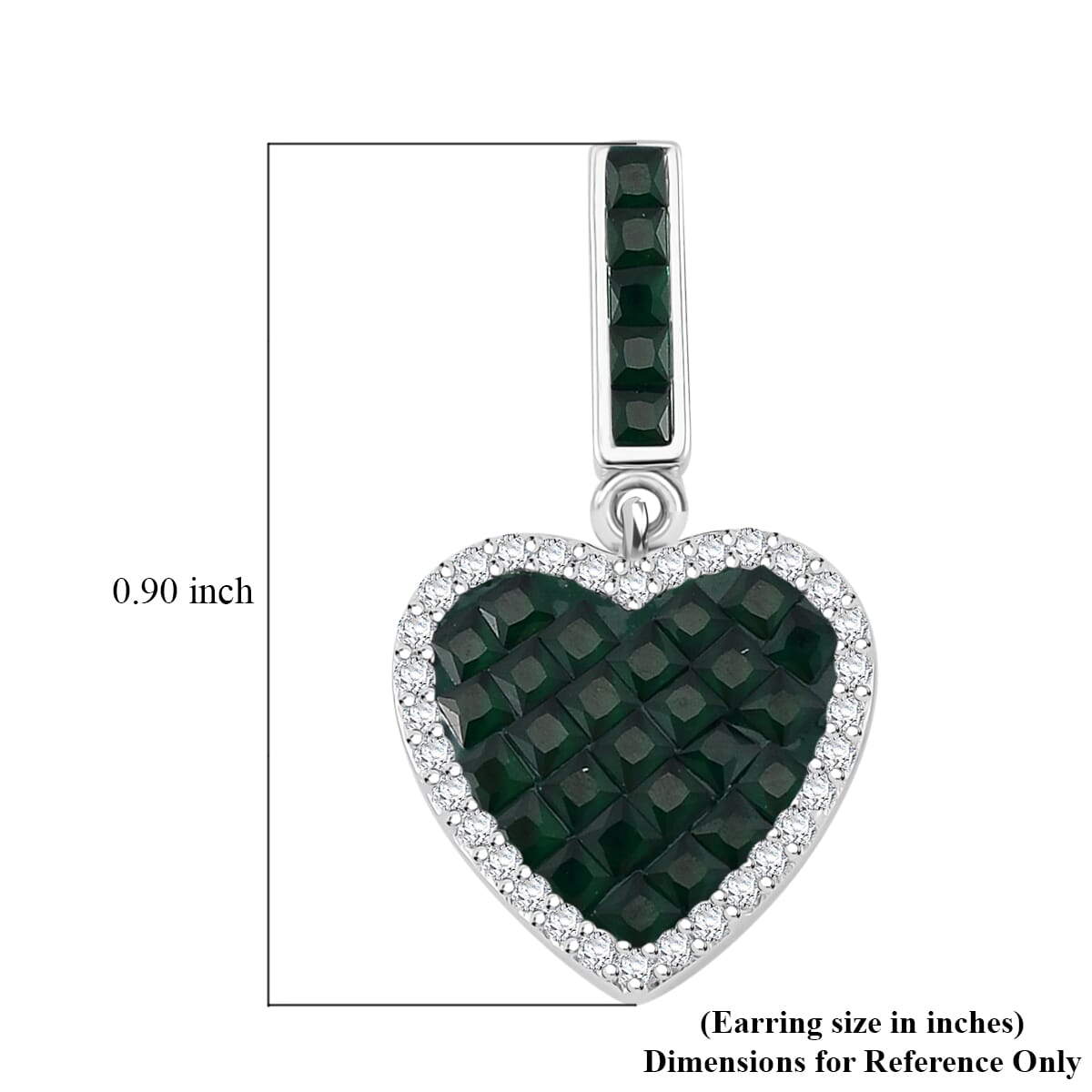 Simulated White and Green Daimond Heart Earrings in Rhodium Over Sterling Silver image number 5