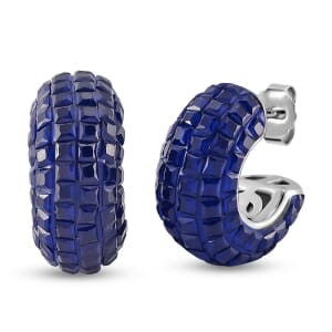 Simulated Blue Diamond Half Hoop Earrings in Rhodium Over Sterling Silver