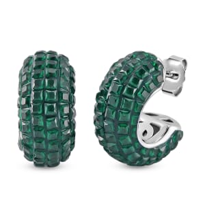 Simulated Green Diamond Half Hoop Earrings in Rhodium Over Sterling Silver