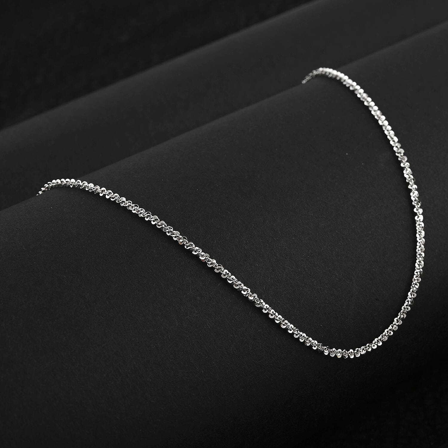 Italian Diamond-cut Rock Chain Necklace in Rhodium Over Sterling Silver 2.50 Grams 20 Inches