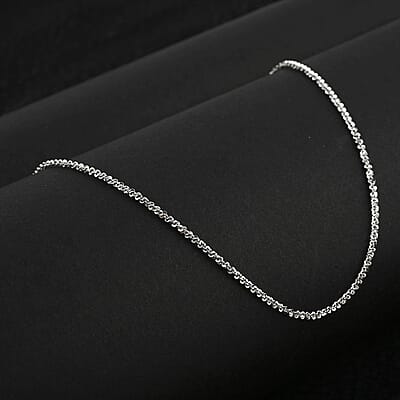 Italian Diamond-cut Rock Chain Necklace in Rhodium Over Sterling Silver 2.50 Grams 20 Inches