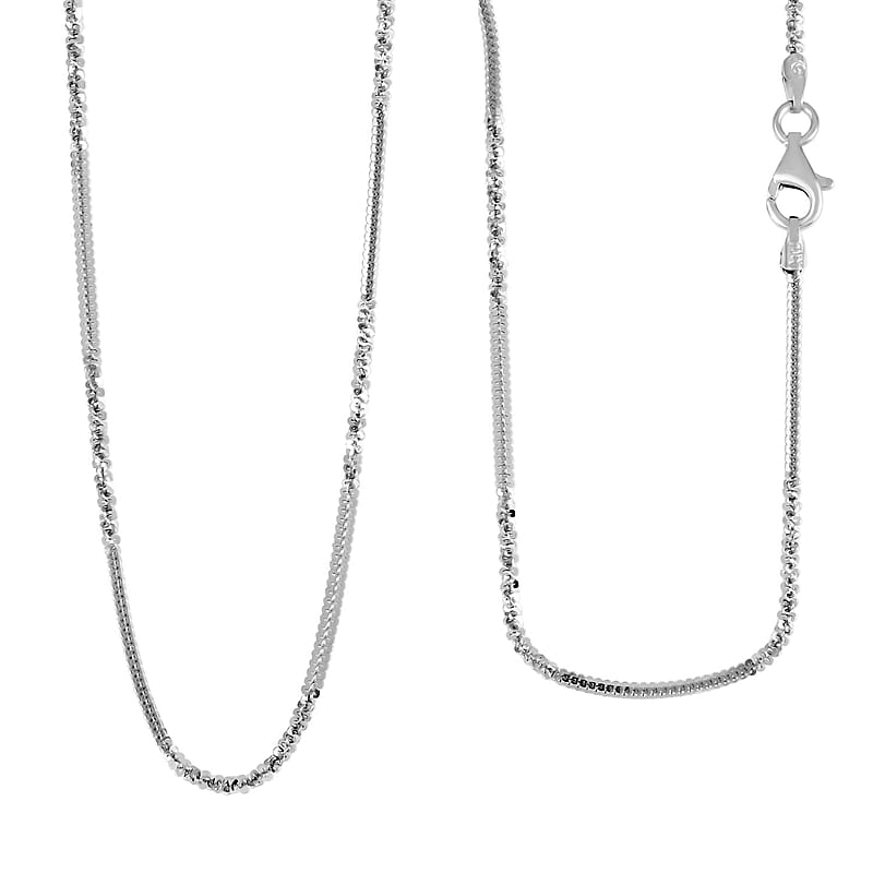 Italian Rhodium Over Sterling Silver Diamond-cut Rock Chain Necklace 20 Inches 3.10 Grams