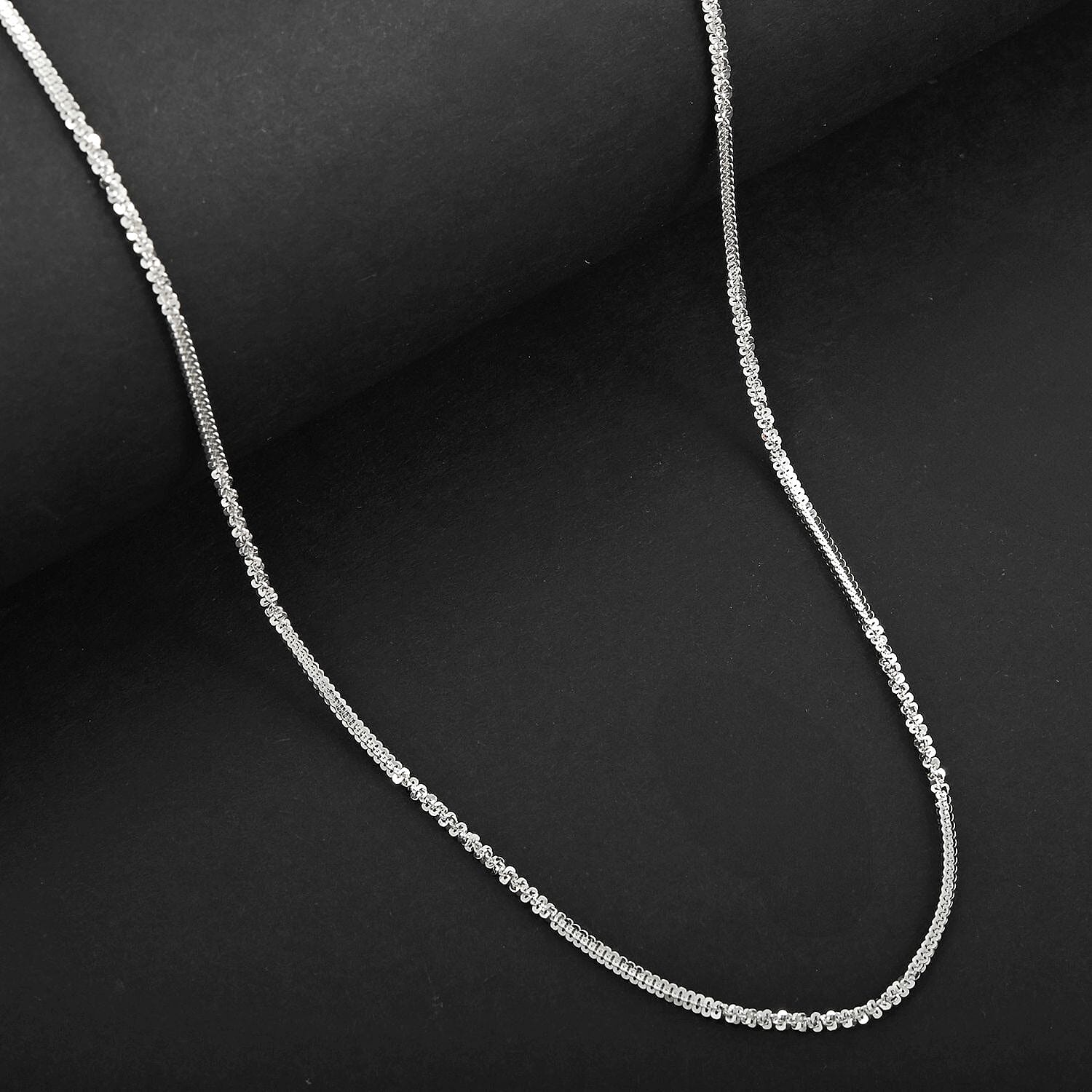Italian Rhodium Over Sterling Silver Diamond-cut Rock Chain Necklace 20 Inches 3.10 Grams