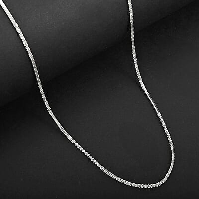Italian Rhodium Over Sterling Silver Diamond-cut Rock Chain Necklace 20 Inches 3.10 Grams