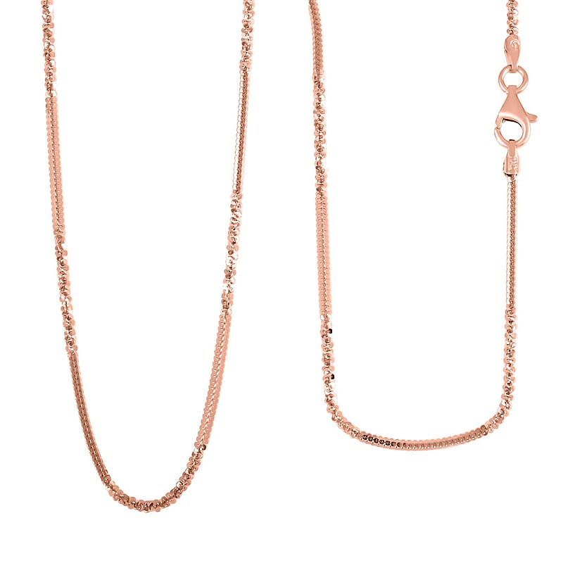 Italian 14K Rose Gold Over Sterling Silver Diamond-cut Rock Chain Necklace 20 Inches 3.10 Grams