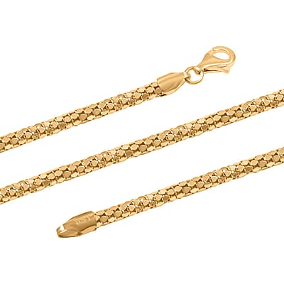 Italian 14K Yellow Gold Over Sterling Silver Coreana Fitta Chain Necklace 18 Inches 14.5 Grams