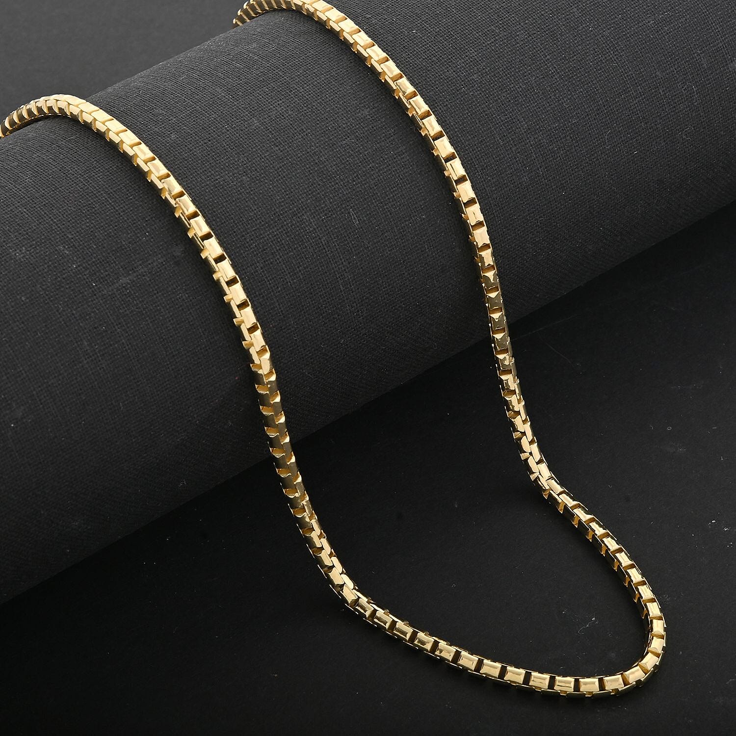 Italian 14K Yellow Gold Over Sterling Silver Round Box Lucida Chain Necklace 18 Inches 18.60 Grams