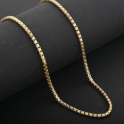 Italian 14K Yellow Gold Over Sterling Silver Round Box Lucida Chain Necklace 18 Inches 18.60 Grams
