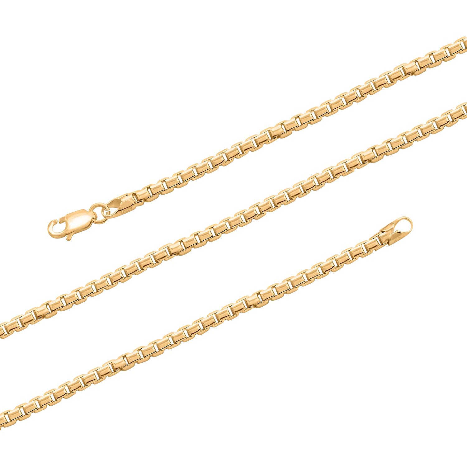 Italian 14K Yellow Gold Over Sterling Silver Round Box Lucida Chain Necklace 18 Inches 18.60 Grams