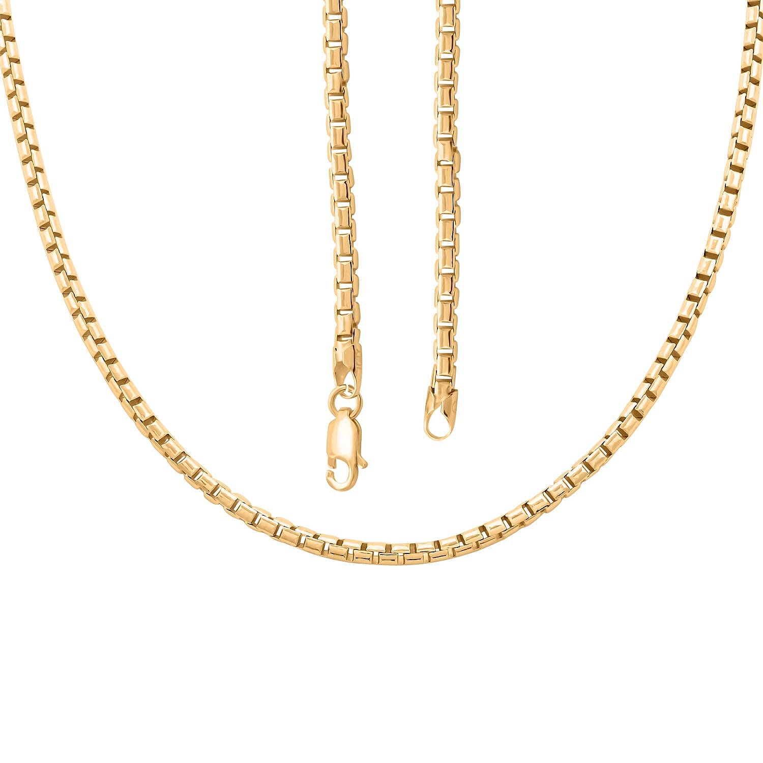 Italian 14K Yellow Gold Over Sterling Silver Round Box Lucida Chain Necklace 18 Inches 18.60 Grams