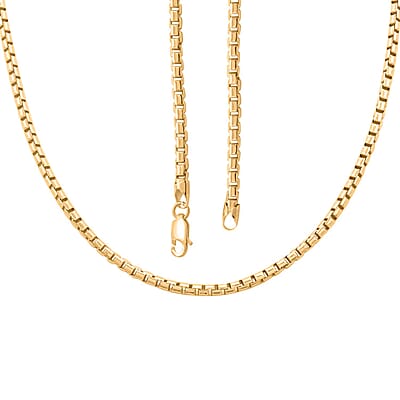 Italian 14K Yellow Gold Over Sterling Silver Round Box Lucida Chain Necklace 18 Inches 18.60 Grams