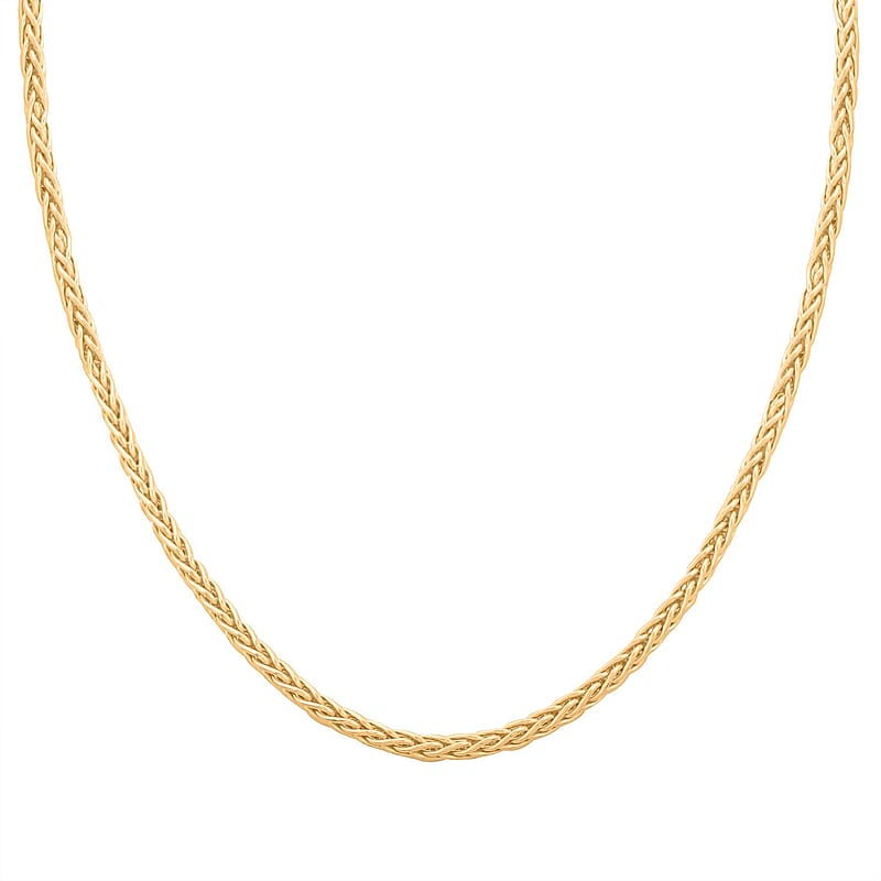 Italian 14K Yellow Gold Over Sterling Silver Spiga Tonda Chain Necklace 18 Inches 19.20 Grams