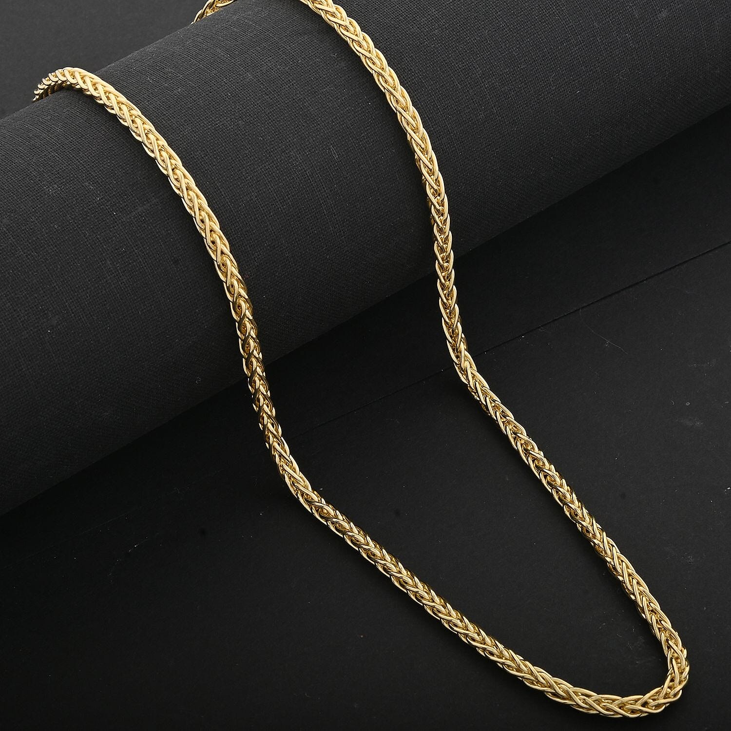 Italian 14K Yellow Gold Over Sterling Silver Spiga Tonda Chain Necklace 18 Inches 19.20 Grams