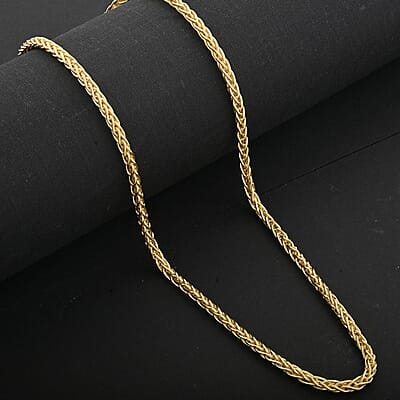 Italian 14K Yellow Gold Over Sterling Silver Spiga Tonda Chain Necklace 18 Inches 19.20 Grams