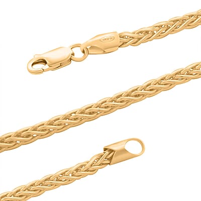 Italian 14K Yellow Gold Over Sterling Silver Spiga Tonda Chain Necklace 18 Inches 19.20 Grams