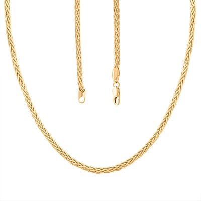Italian 14K Yellow Gold Over Sterling Silver Spiga Tonda Chain Necklace 18 Inches 19.20 Grams