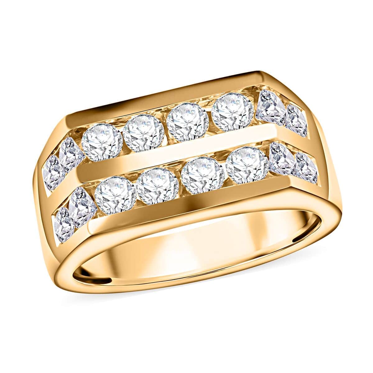 NY Closeout Diamond 2.00 ctw 2-Row Men's Ring in 10K Yellow Gold (Size 10.0) 8 Grams image number 0