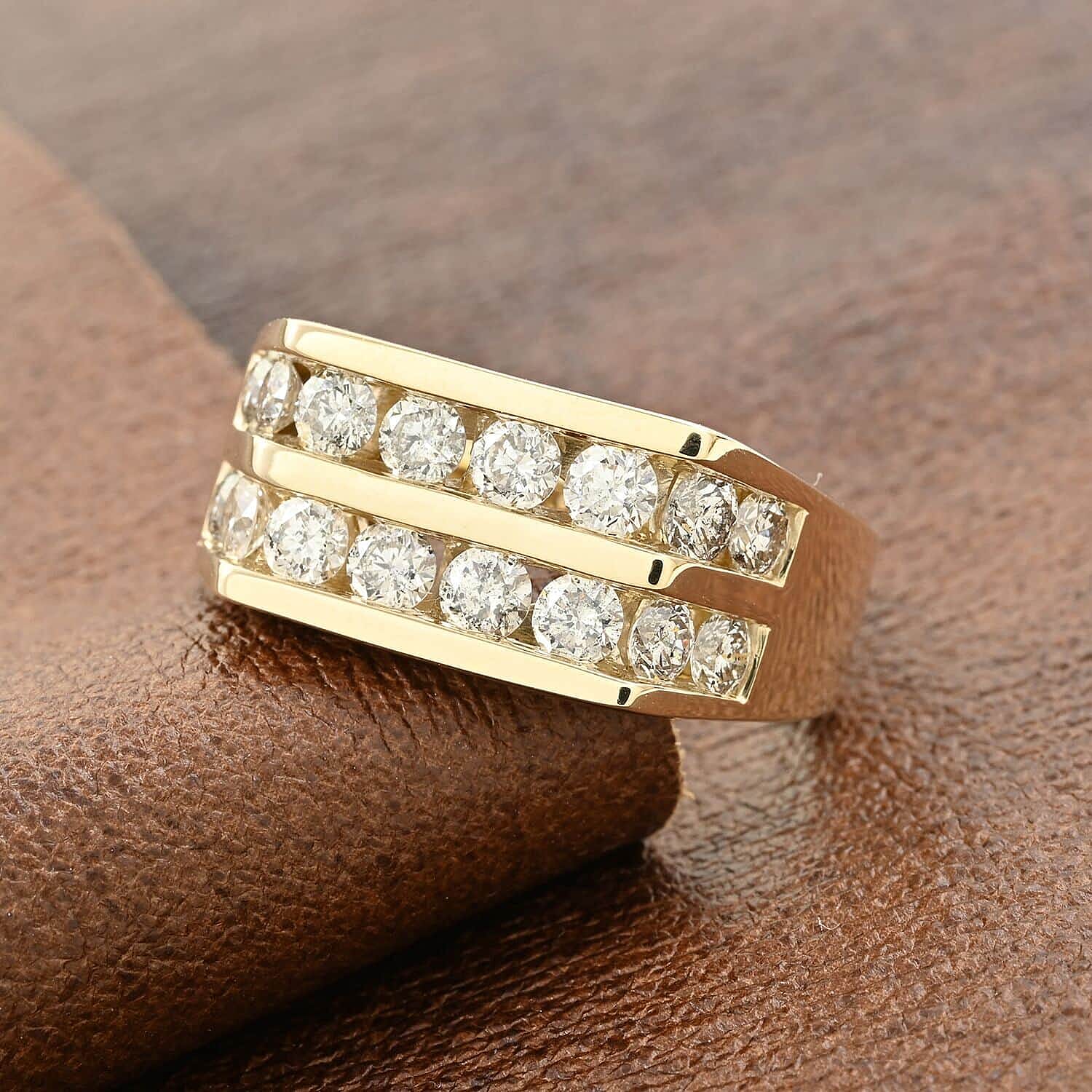 NY Closeout Diamond 2.00 ctw 2-Row Men's Ring in 10K Yellow Gold (Size 10.0) 8 Grams