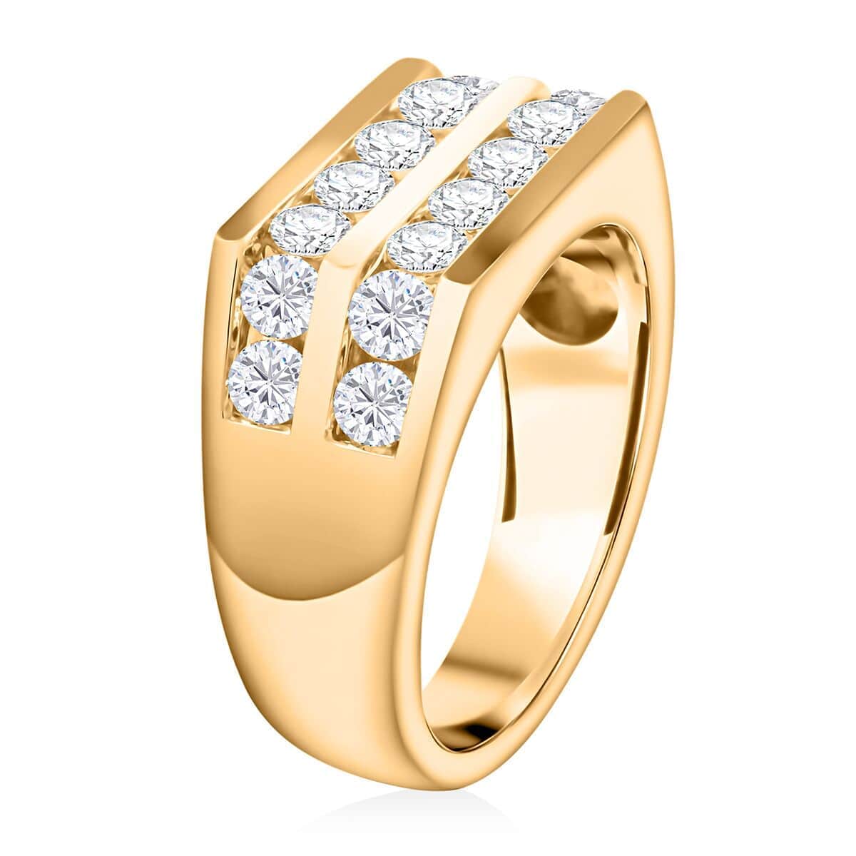 NY Closeout Diamond 2.00 ctw 2-Row Men's Ring in 10K Yellow Gold (Size 10.0) 8 Grams image number 3