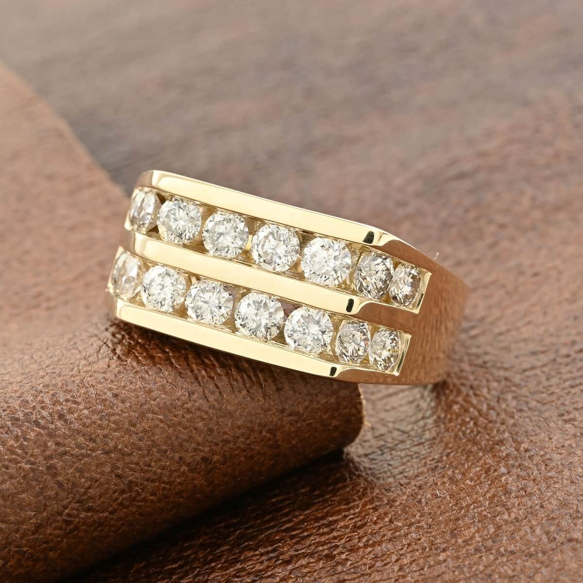 NY Closeout Diamond 2.00 ctw 2-Row Men's Ring in 10K Yellow Gold (Size 11.0) 8 Grams image number 1