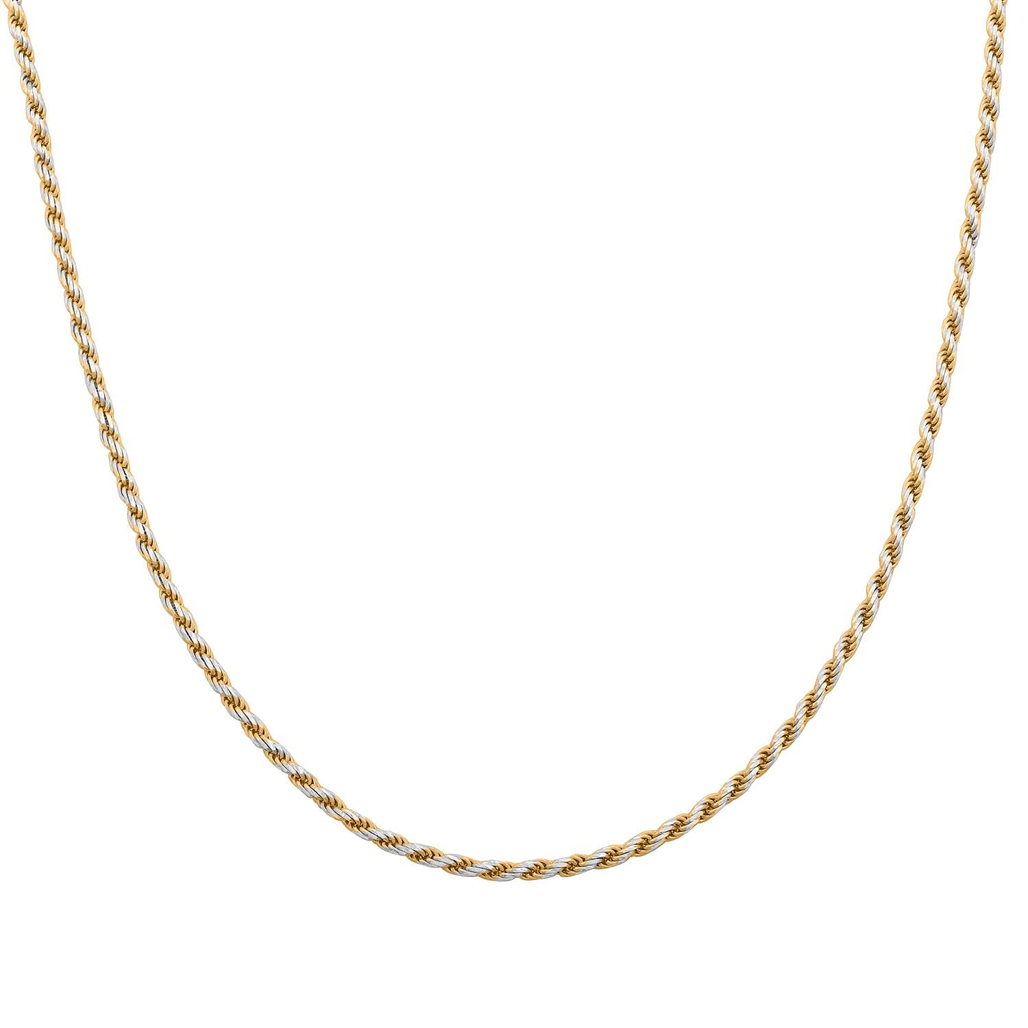 Italian 14K YG Over and Sterling Silver Rope Slash Chain Necklace 20 Inches 9.80 Grams