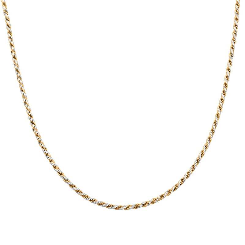 Italian 14K YG Over and Sterling Silver Rope Slash Chain Necklace 20 Inches 9.80 Grams