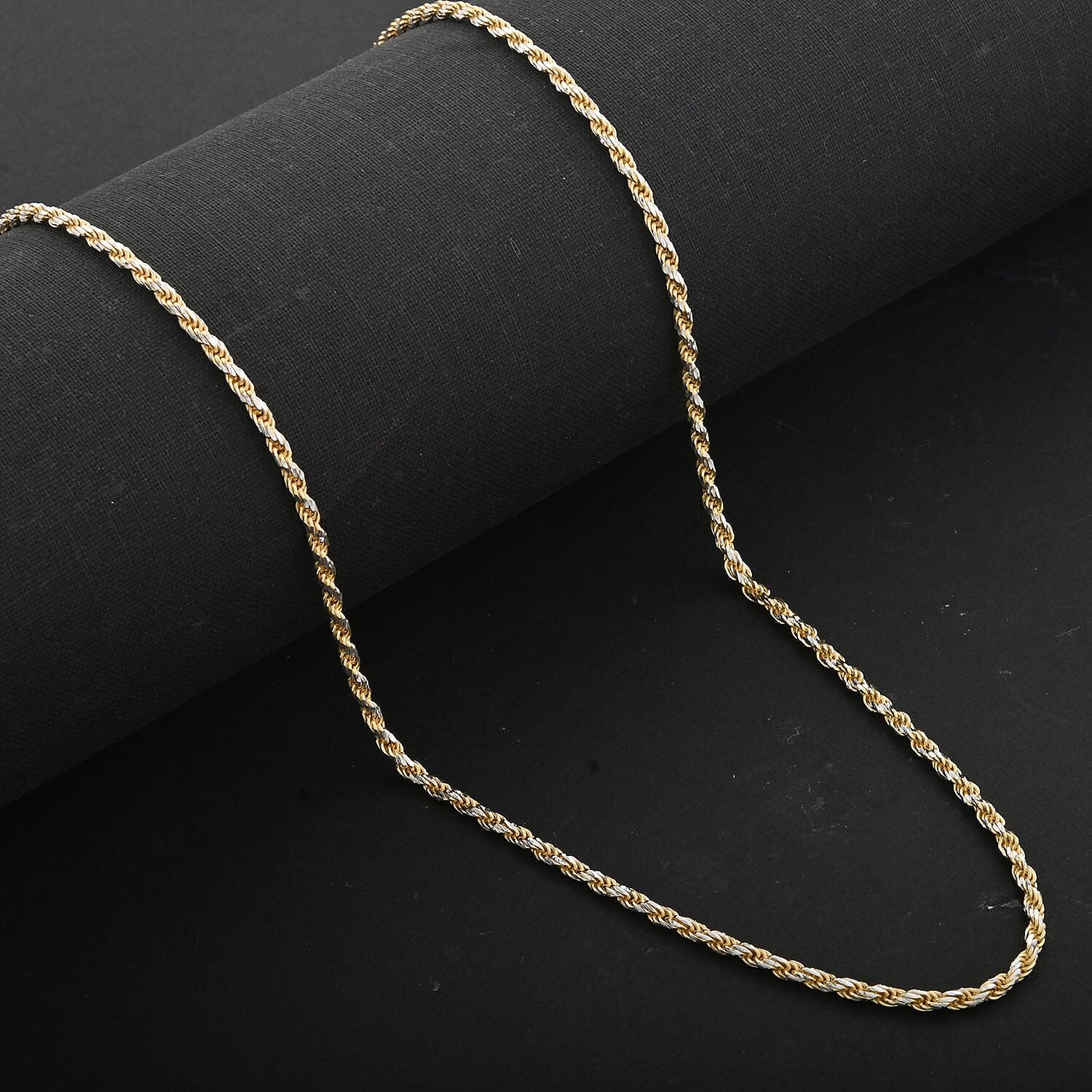 Italian 14K YG Over and Sterling Silver Rope Slash Chain Necklace 20 Inches 9.80 Grams