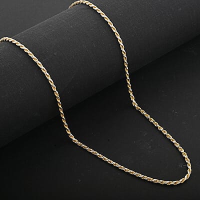 Italian 14K YG Over and Sterling Silver Rope Slash Chain Necklace 20 Inches 9.80 Grams