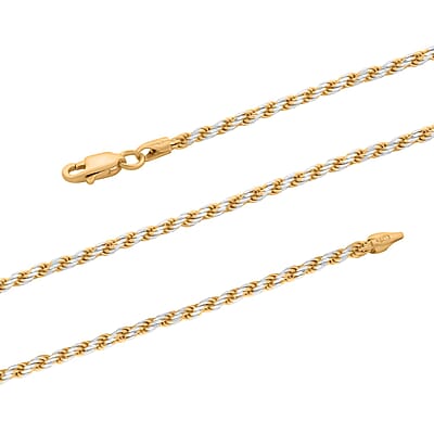 Italian 14K YG Over and Sterling Silver Rope Slash Chain Necklace 20 Inches 9.80 Grams
