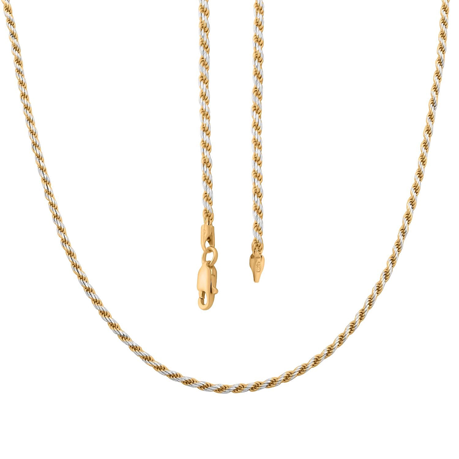 Italian 14K YG Over and Sterling Silver Rope Slash Chain Necklace 20 Inches 9.80 Grams