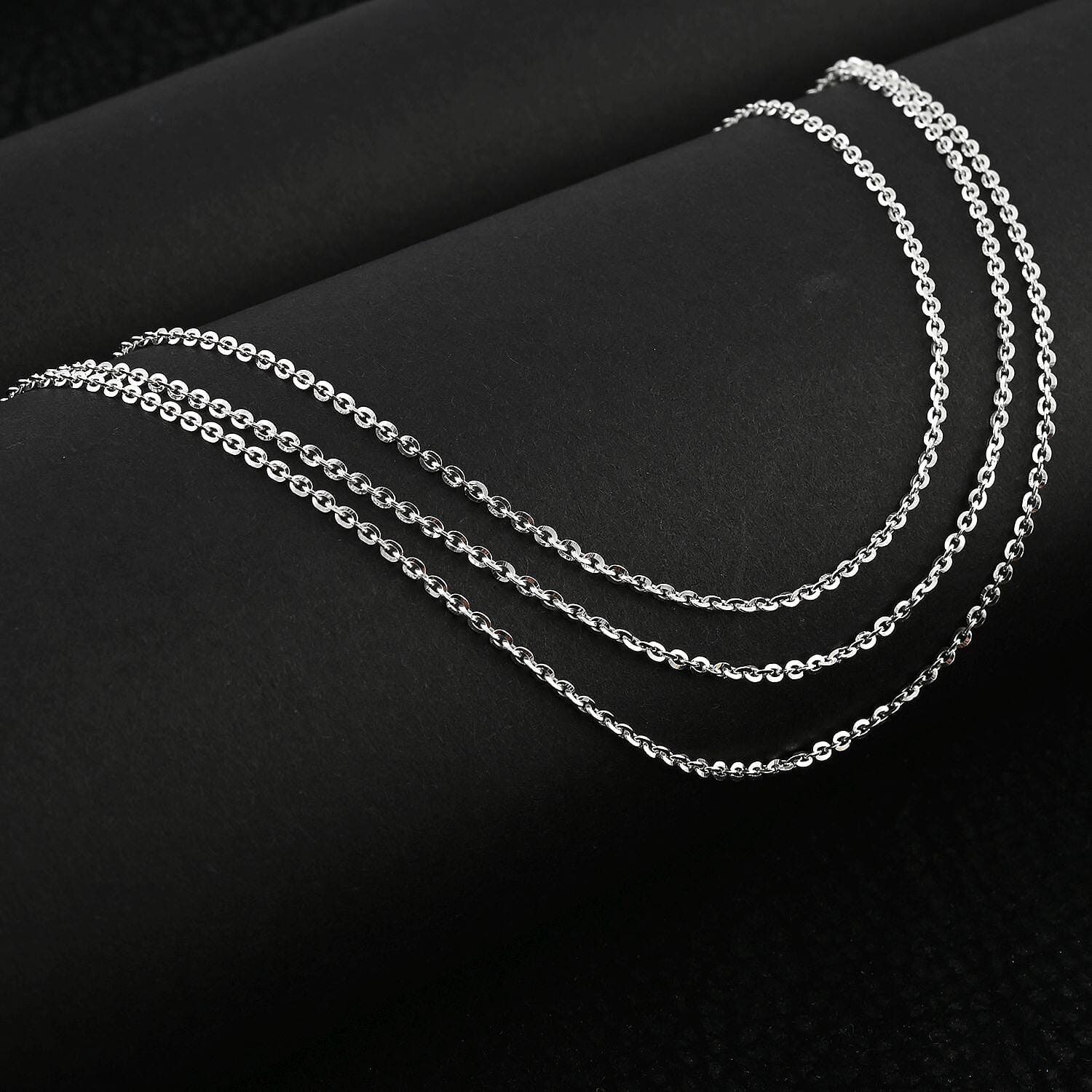 Italian Sterling Silver Brillantina 3 Layer Chain Necklace 18 Inches 6 Grams