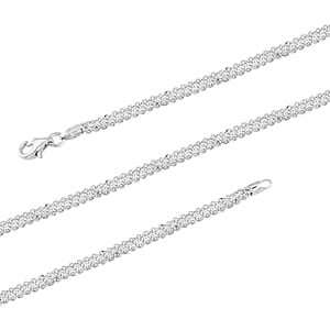 Italian Sterling Silver Brillantina 3 Layer Chain Necklace 18 Inches 6 Grams